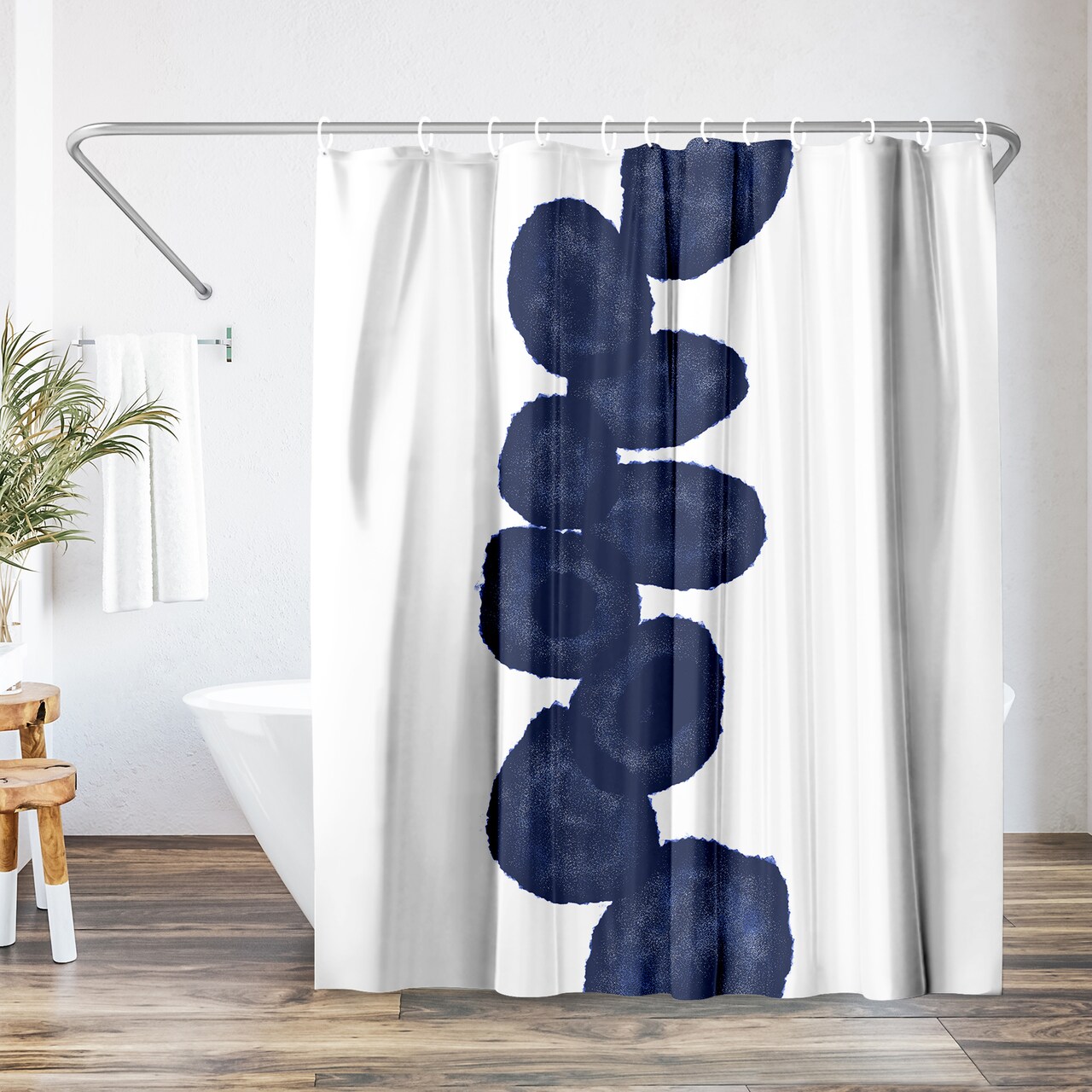 Americanflat 71x74 Shower Curtain - Blue Abstract Design - Indigo Vine by Chaos & Wonder Design